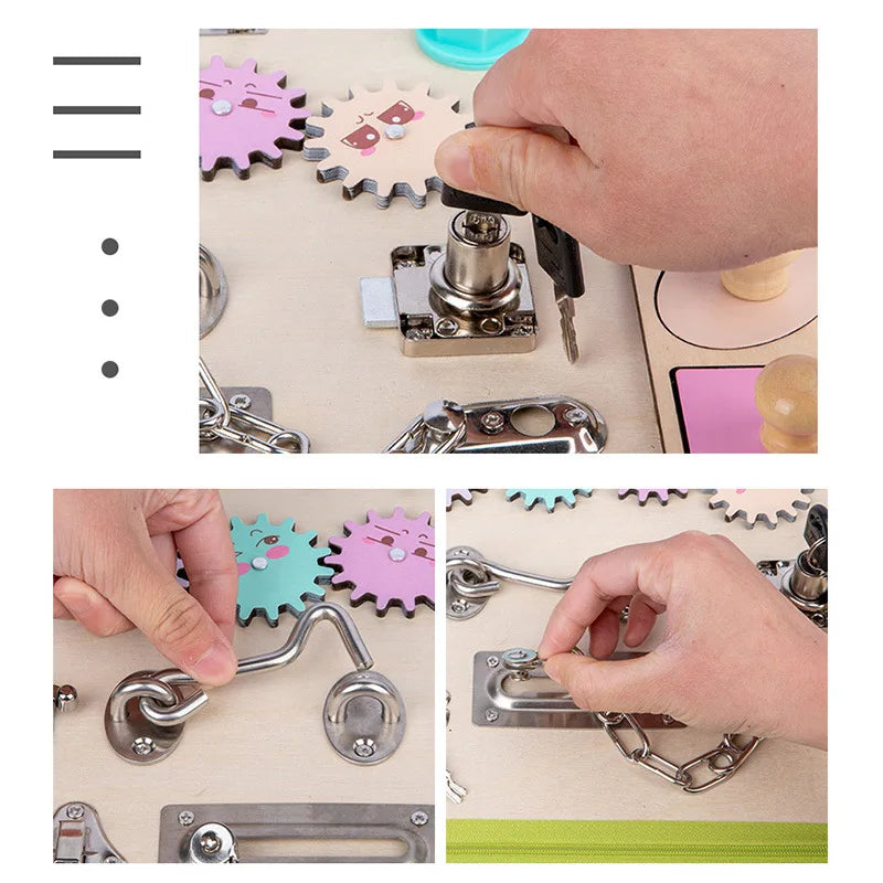 Baby DIY Wooden Montessori Busy Board Parts Busy Board Accessories Slide Alarm Clock Educational Toy Gear for Children Gifts