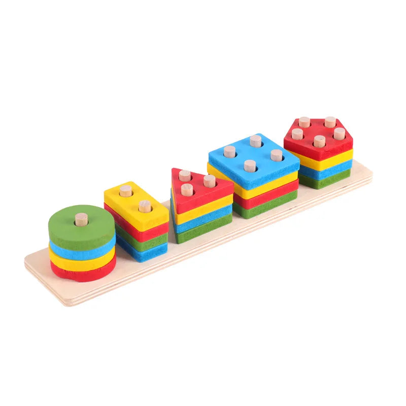 Wooden Montessori Toy Building Blocks Early Learning Educational Toys Color Shape Match Kids Puzzle Toys For Children Boys Girls