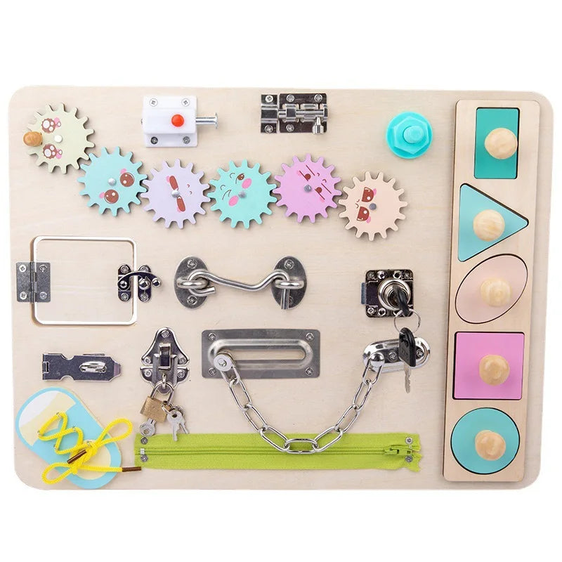 Baby DIY Wooden Montessori Busy Board Parts Busy Board Accessories Slide Alarm Clock Educational Toy Gear for Children Gifts