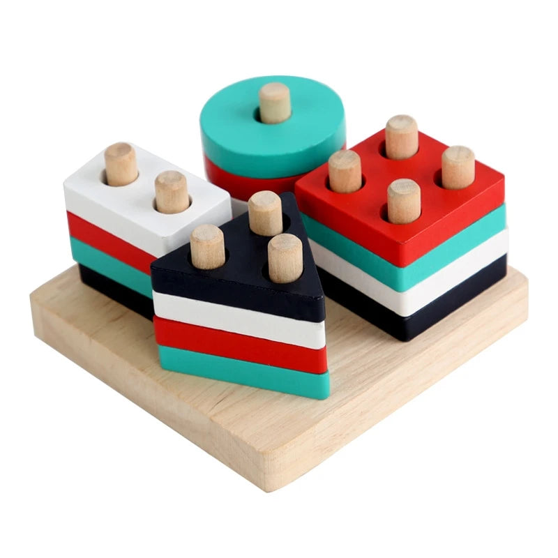 Wooden Montessori Toy Building Blocks Early Learning Educational Toys Color Shape Match Kids Puzzle Toys For Children Boys Girls
