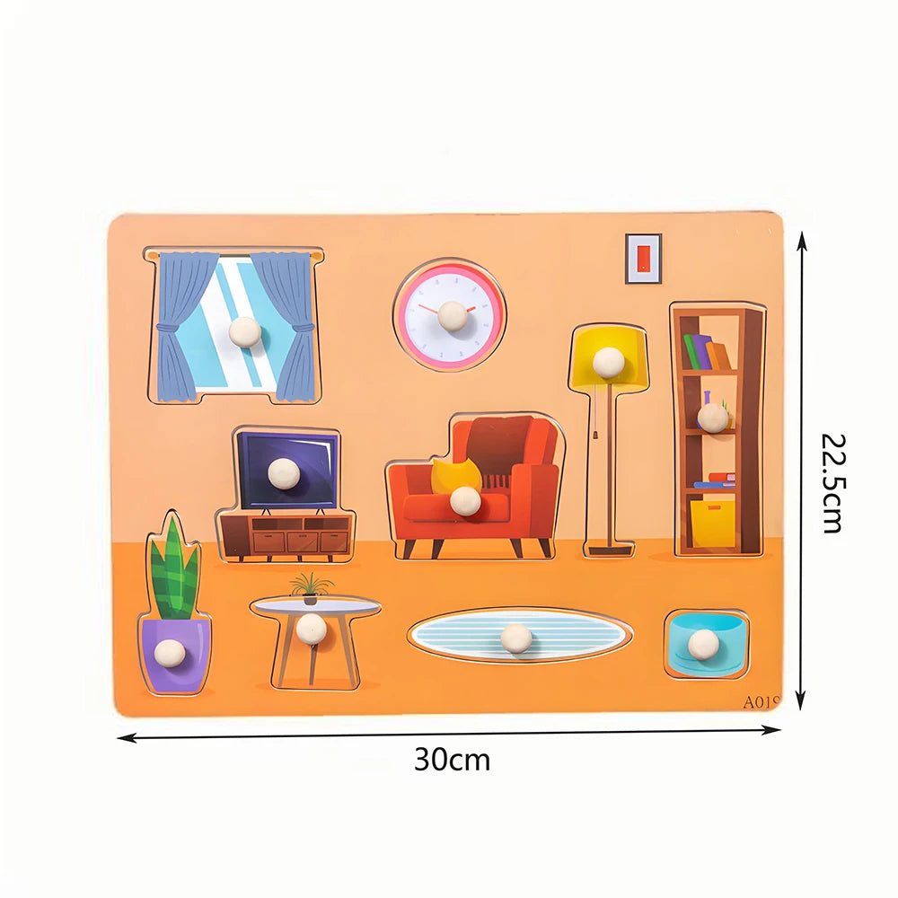Children Wooden Puzzle Montessori Toys For Baby 1 to 2 3 Years Old Kids Hand Grab Board Educational Learning Matching Games