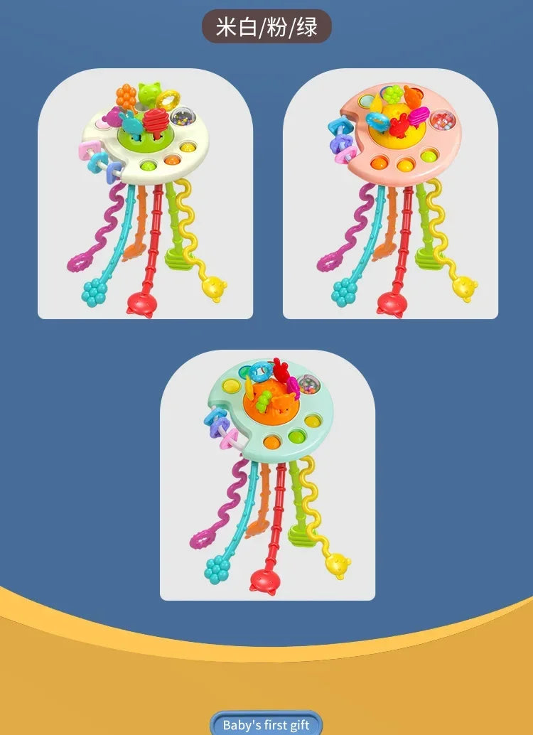 Cartoon Duck Astronaut Pull String Montessori Activity Development Silicone Teething Sensory Grip Training Early Educational Toy