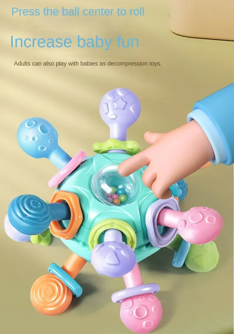 Baby Toys 0 12 Months Rotating Rattle Ball Grasping Activity Baby Development Toy Silicone Rattles Baby Sensory Toys for Babies
