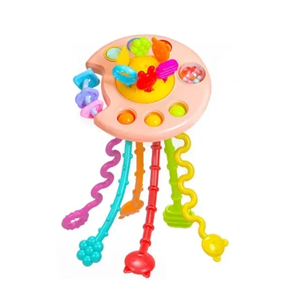 Cartoon Duck Astronaut Pull String Montessori Activity Development Silicone Teething Sensory Grip Training Early Educational Toy