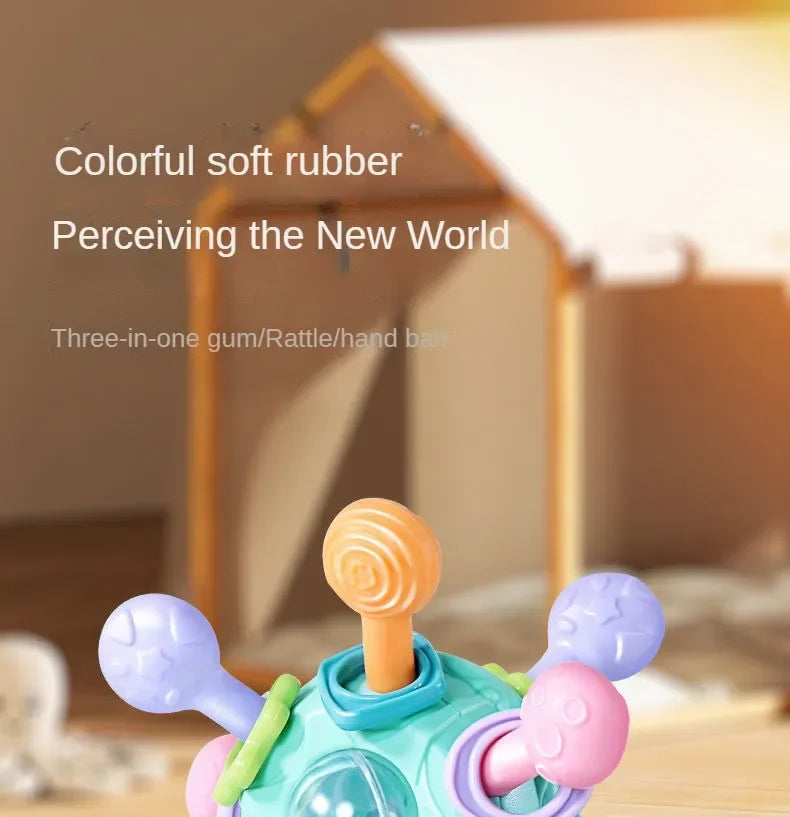 Baby Toys 0 12 Months Rotating Rattle Ball Grasping Activity Baby Development Toy Silicone Rattles Baby Sensory Toys for Babies