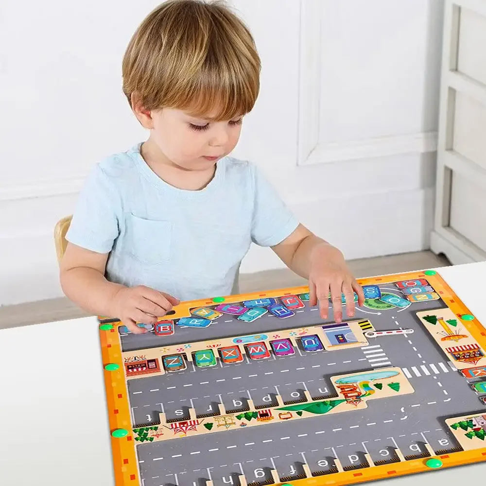 Montessori Magnetic Alphabet Maze Letter Puzzle Gifts for Kids Parking Lot Puzzles for Children Preschool Girls Boys Kids