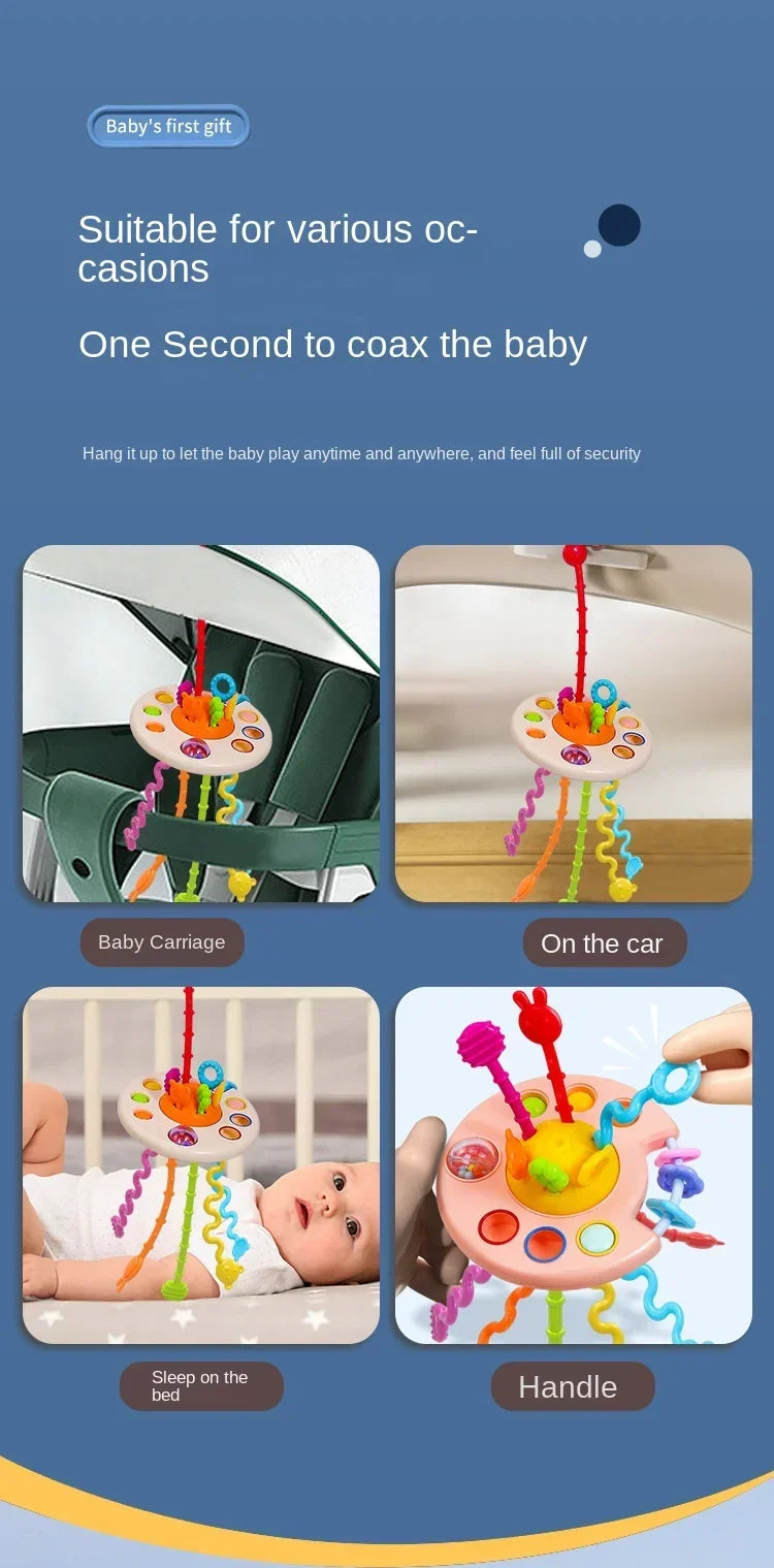 Cartoon Duck Astronaut Pull String Montessori Activity Development Silicone Teething Sensory Grip Training Early Educational Toy