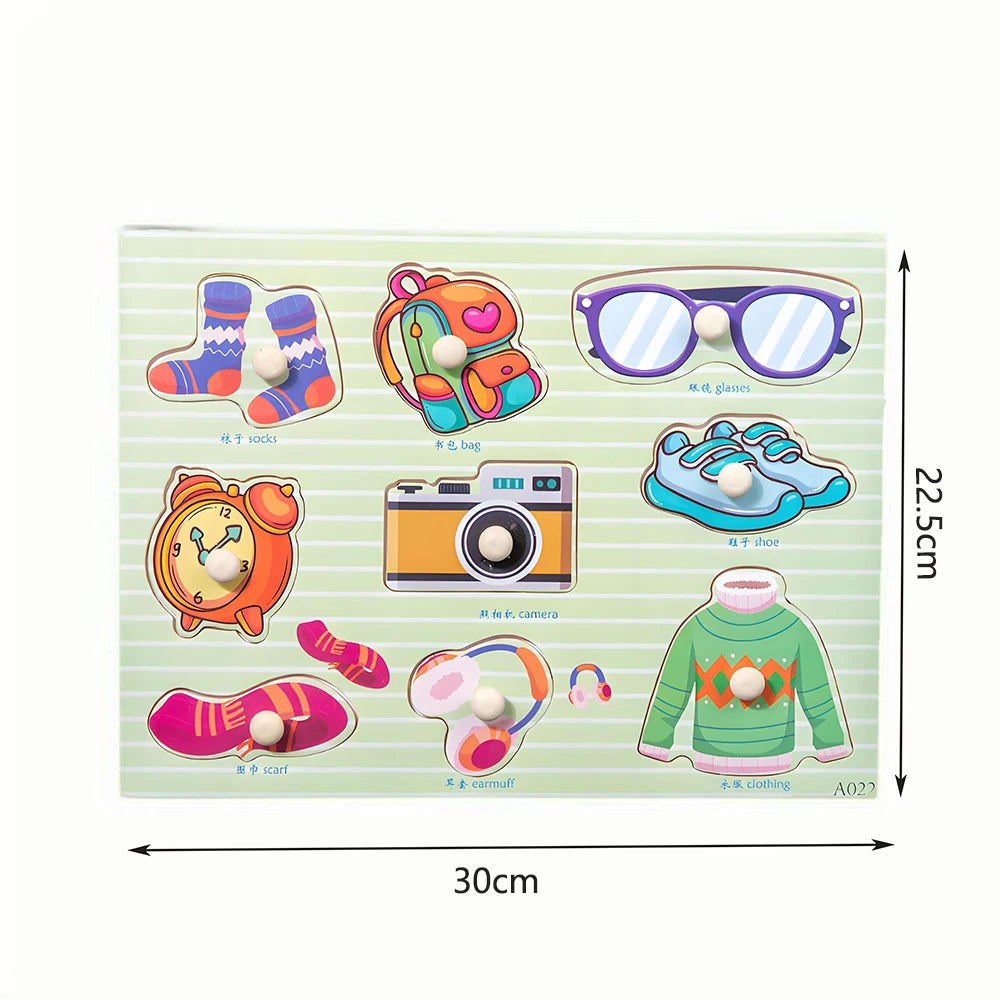 Children Wooden Puzzle Montessori Toys For Baby 1 to 2 3 Years Old Kids Hand Grab Board Educational Learning Matching Games