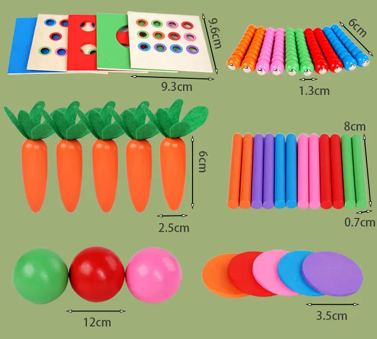 6-in-1 Montessori Wooden Toy Play Set - Object Permanence Box, Coin Box, Shape Sorter & Ball Drop