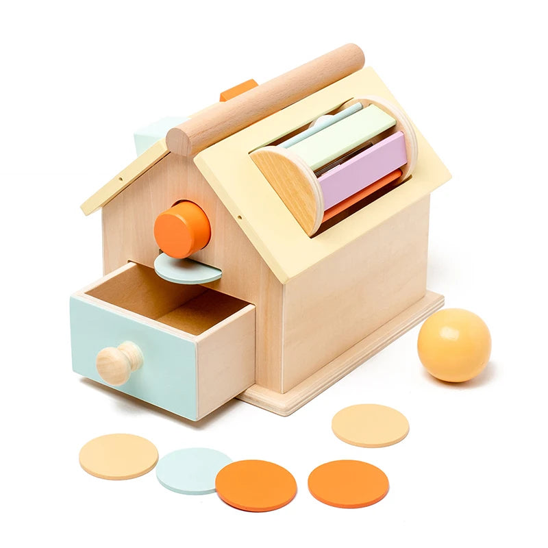 Kids Wooden Montessori House Educational Toy Busy Board Activity Object Permanence Box Fine Motor Skill Sensory Toys for Toddler
