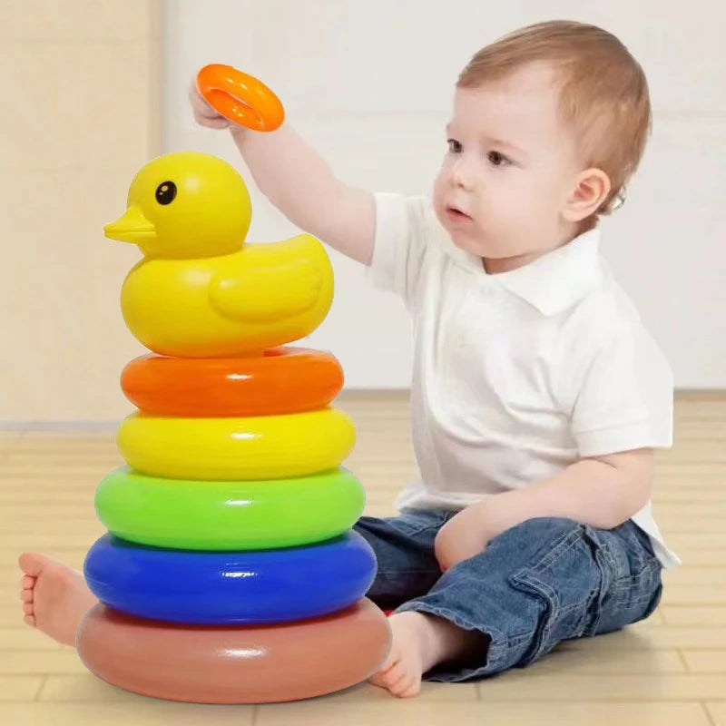 Infant Rainbow Stacking Toys for 0-3 Years - Developmental Puzzle Rings with Cute Duck Design