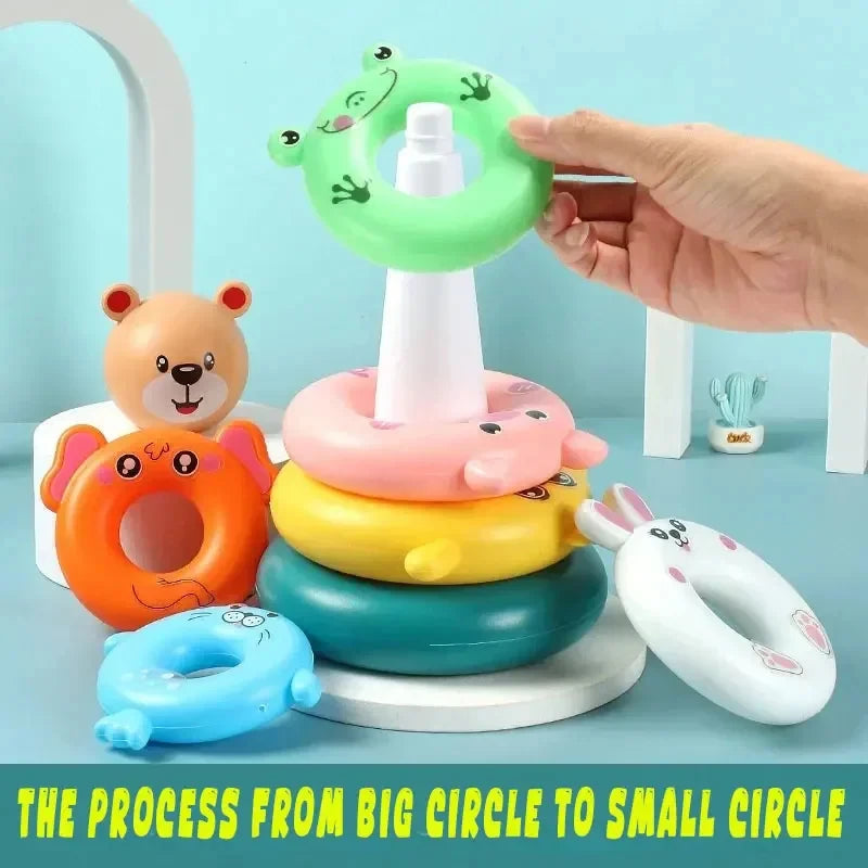 Montessori Rotating Rainbow Tower Baby stacking Puzzle Toys Children Develop Motor Skills Game Spinning Stacking Toys Kids Gift