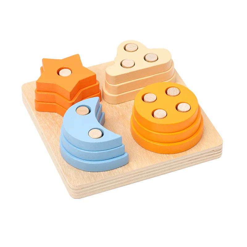 Wooden Montessori Toy Building Blocks Early Learning Educational Toys Color Shape Match Kids Puzzle Toys For Children Boys Girls
