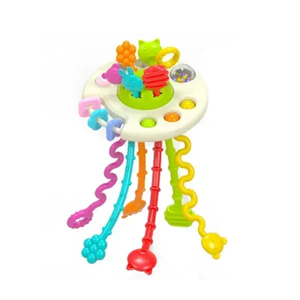 Cartoon Duck Astronaut Pull String Montessori Activity Development Silicone Teething Sensory Grip Training Early Educational Toy