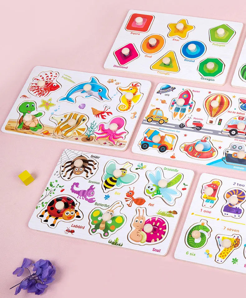 Children Wooden Puzzle Montessori Toys For Baby 1 to 2 3 Years Old Kids Hand Grab Board Educational Learning Matching Games