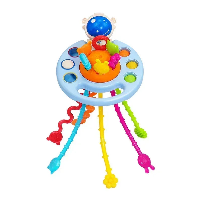Cartoon Duck Astronaut Pull String Montessori Activity Development Silicone Teething Sensory Grip Training Early Educational Toy