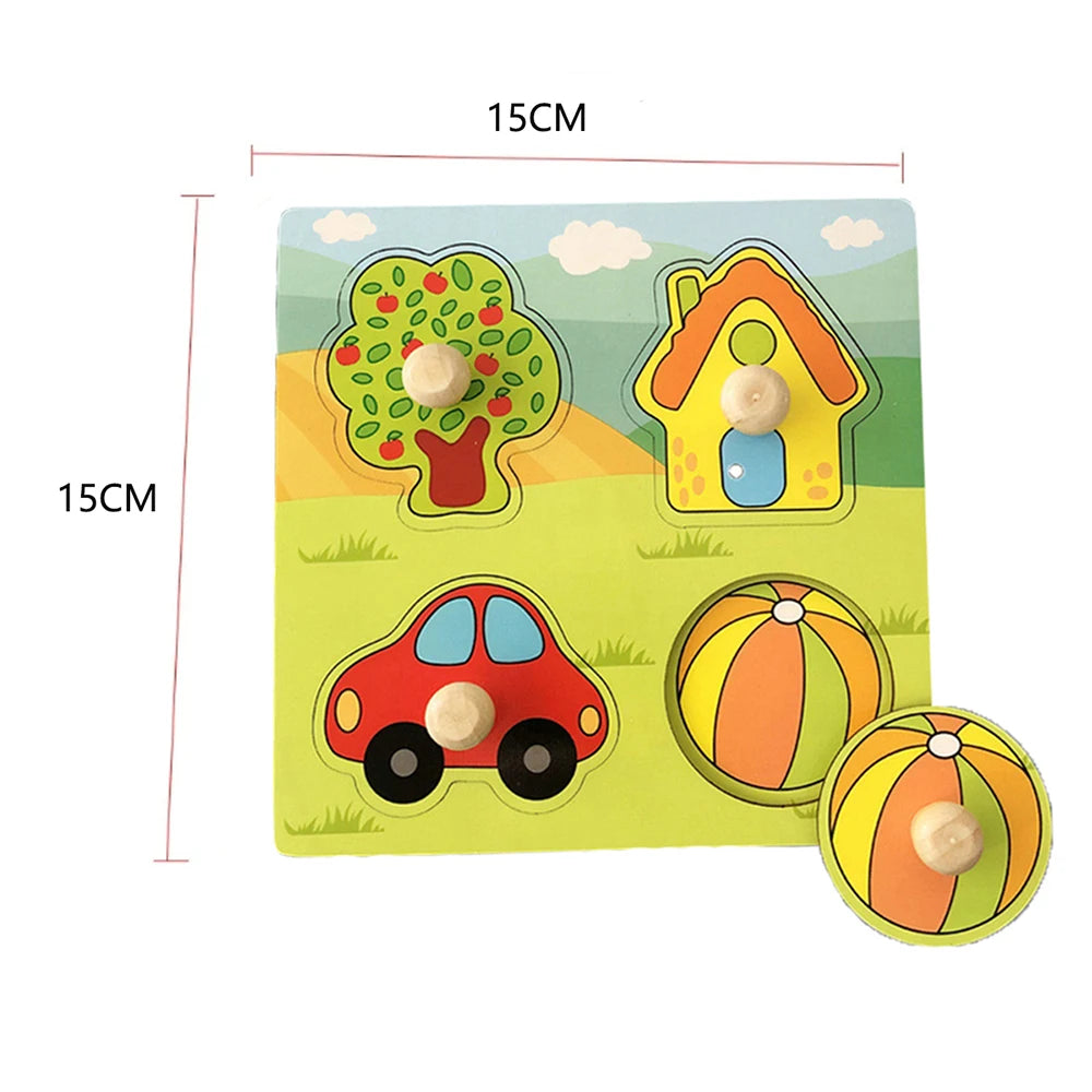 Children Wooden Puzzle Montessori Toys For Baby 1 to 2 3 Years Old Kids Hand Grab Board Educational Learning Matching Games