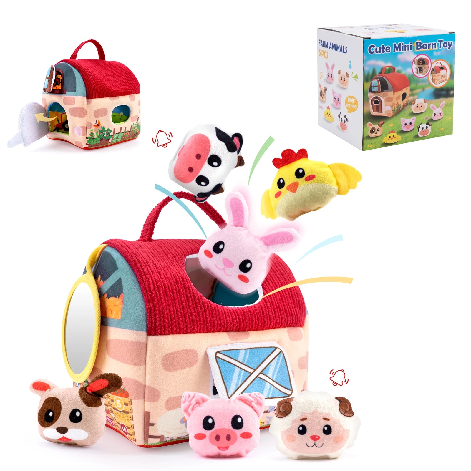 Baby Soft Plush Animals Farm Simulated Farm Animals House Set with Sound Animals Cognition Hand-eye Coordination Training Toys