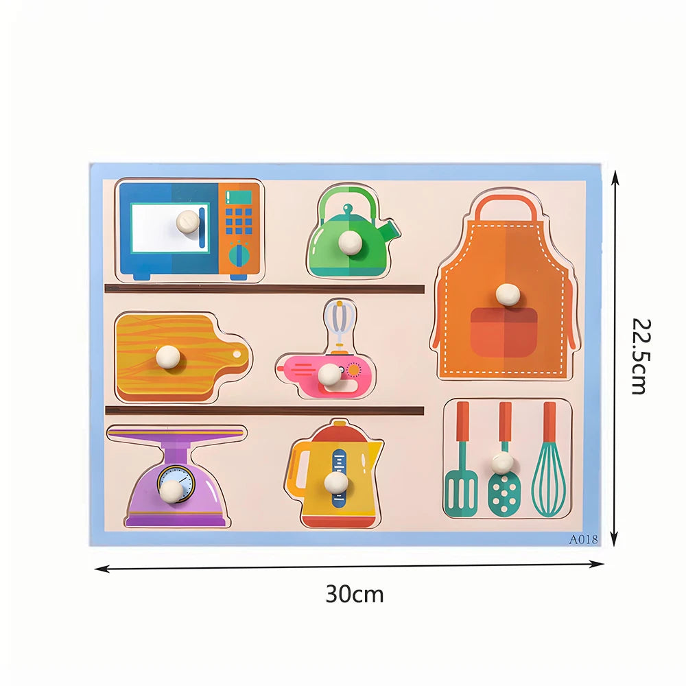 Children Wooden Puzzle Montessori Toys For Baby 1 to 2 3 Years Old Kids Hand Grab Board Educational Learning Matching Games