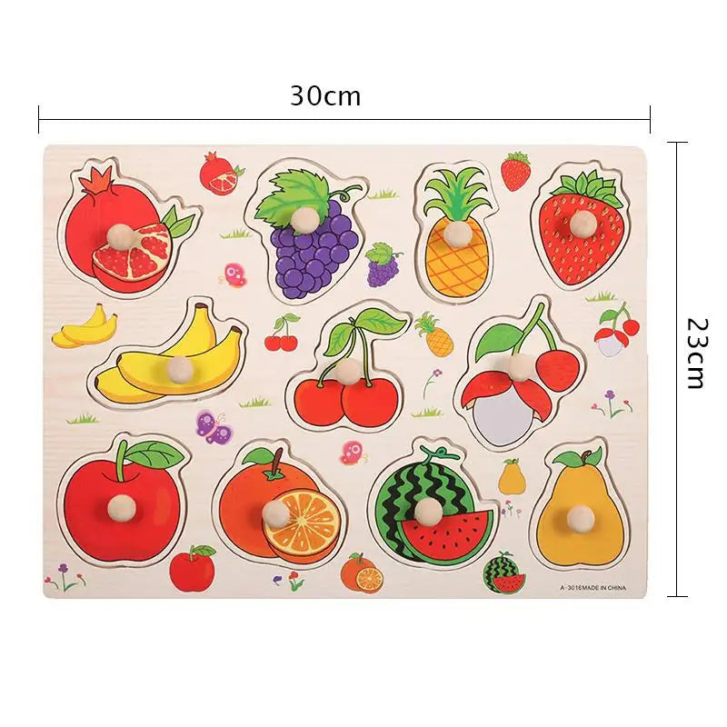 Children Wooden Puzzle Montessori Toys For Baby 1 to 2 3 Years Old Kids Hand Grab Board Educational Learning Matching Games