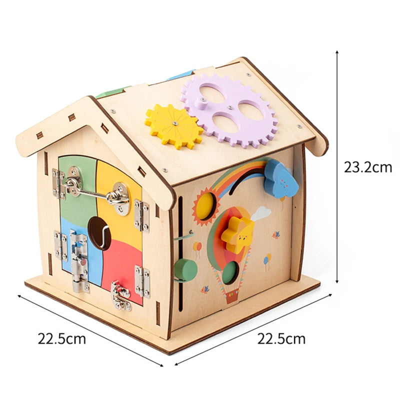 Kids Wooden Montessori House Educational Toy Busy Board Activity Object Permanence Box Fine Motor Skill Sensory Toys for Toddler