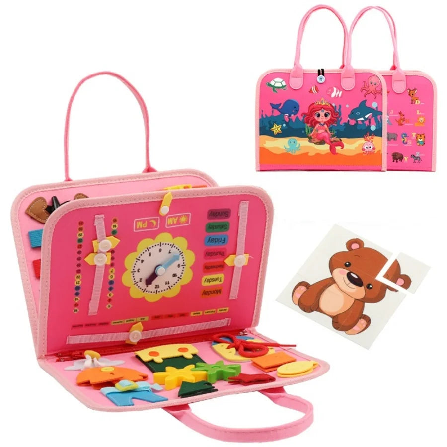 Montessori Busy Board Educational Activity Developing Sensory Board Fine Basic Dress Motor Skills Travel Toy Gift for Boys Girls
