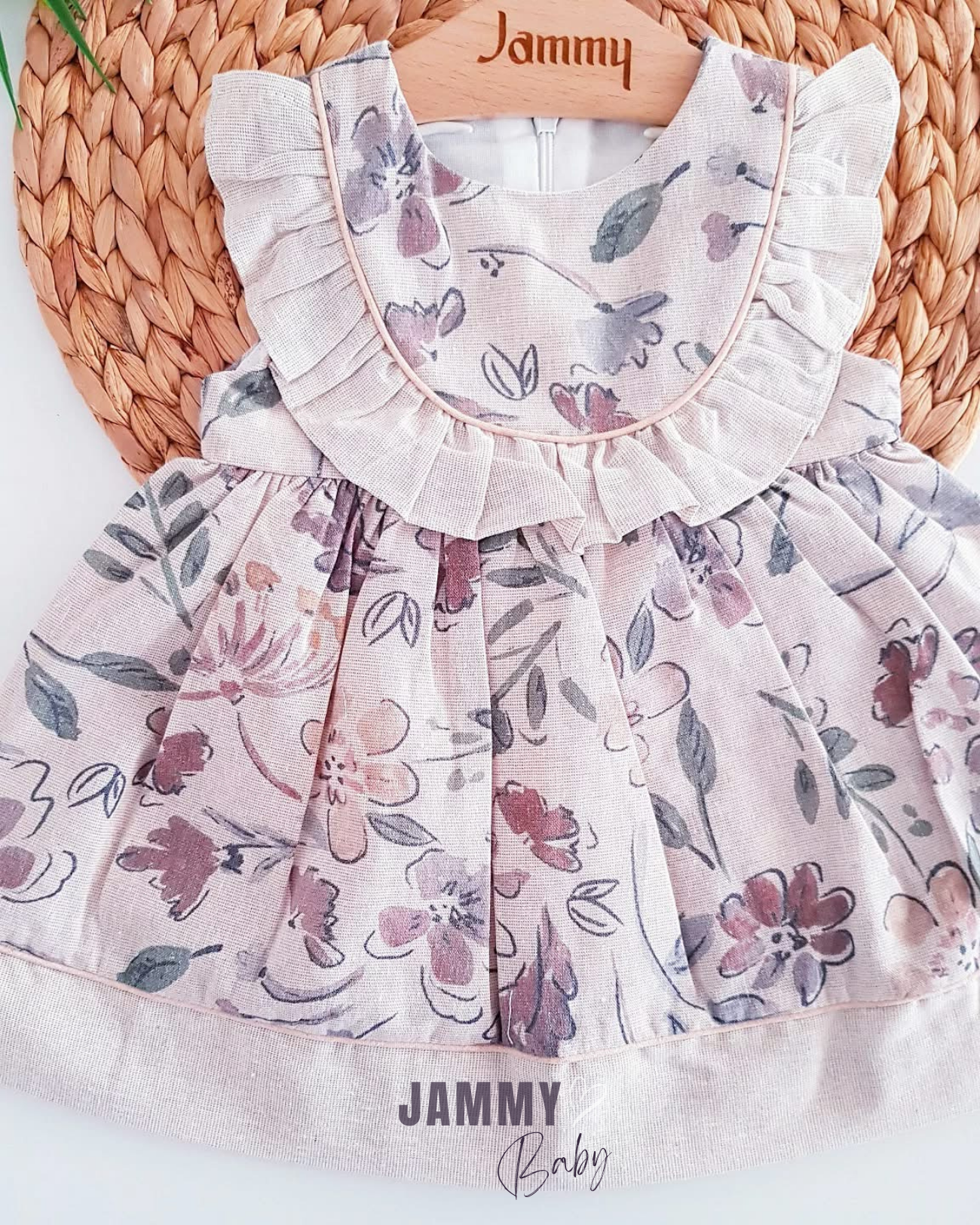 Adeline Mouwloze jurk met bloemenprint - BEIGE