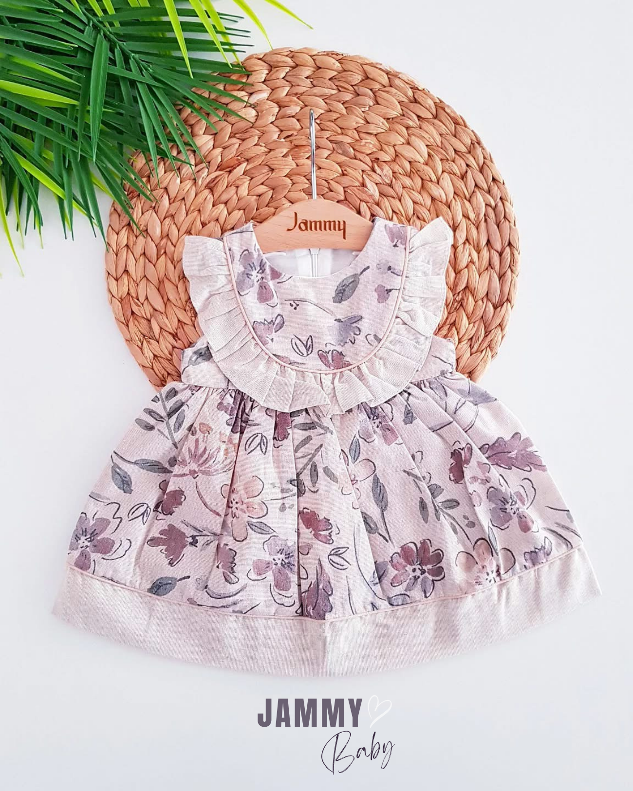 Adeline Mouwloze jurk met bloemenprint - BEIGE