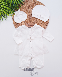 Aida Lace Detailed Jumpsuit Set in Ekru for Baby - Ultra-Soft, Breathable Fabrics, Ecotex Certified