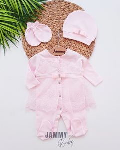 Aida Pink Lace Detail Jumpsuit Set for Baby - Soft Ecotex Fabric, Comfy & Breathable