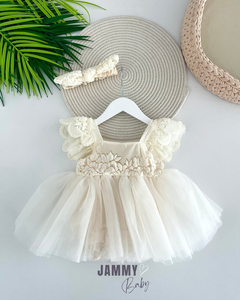 Alice Princess Tutu Bodysuit Dress for Baby - CREAM, Soft, Breathable Ecotex Fabric