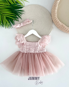 Alice Princess Tütülü Bodysuit Dress in Powder Pink - Soft, Ecotex-Certified Baby Outfit
