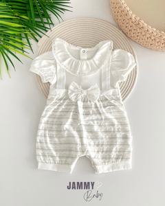Alina Sparkly Bow Detail Baby Jumpsuit - Soft Ecotex Fabric, Ecru Colour, Comfort Fit