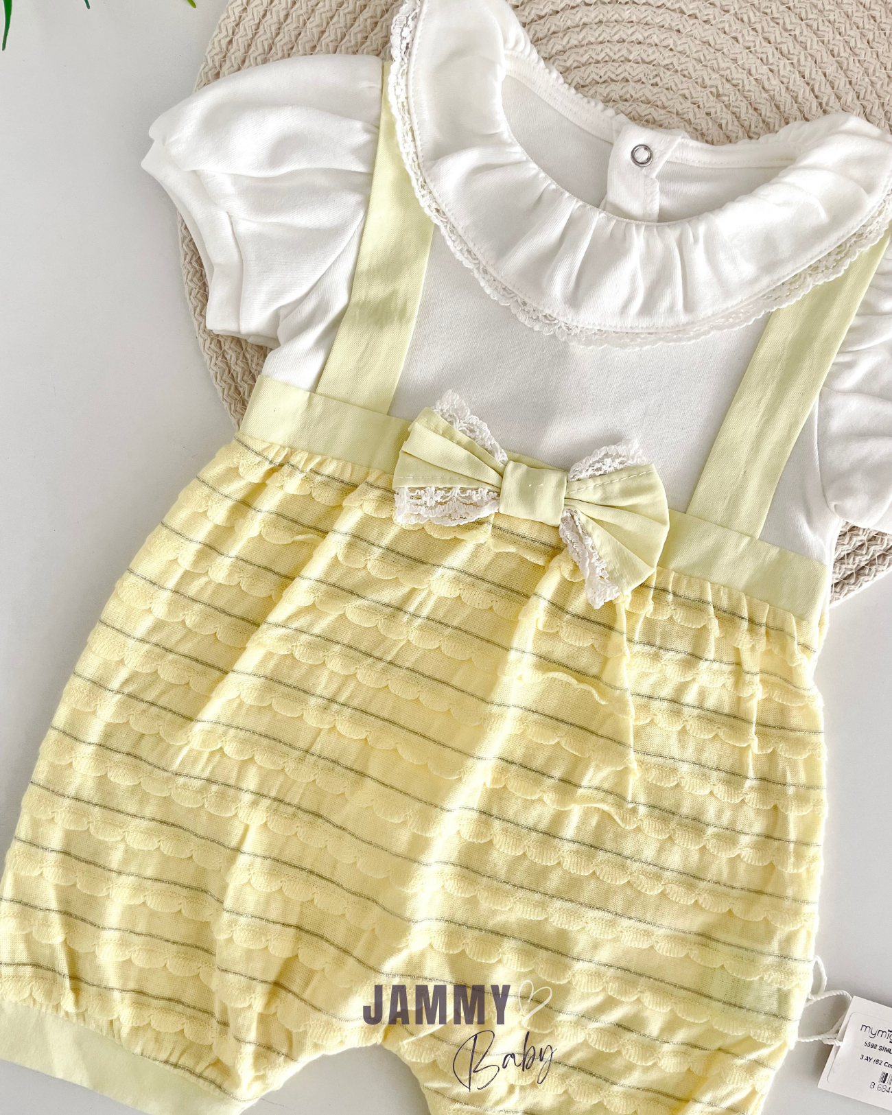 Alina Yellow Sparkly Bow Detailed Jumpsuit for Babies - Eco-Friendly Comfort & Style