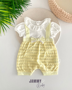 Alina Yellow Sparkly Bow Detailed Jumpsuit for Babies - Eco-Friendly Comfort & Style