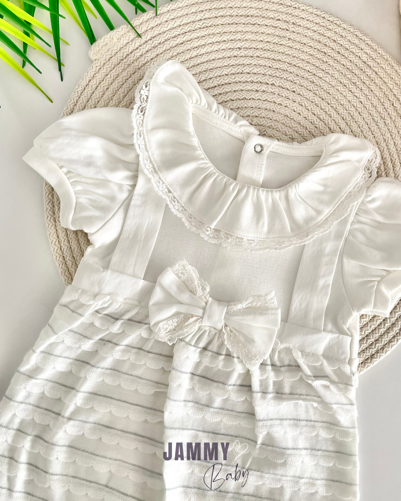 Alina Sparkly Bow Detail Baby Jumpsuit - Soft Ecotex Fabric, Ecru Colour, Comfort Fit