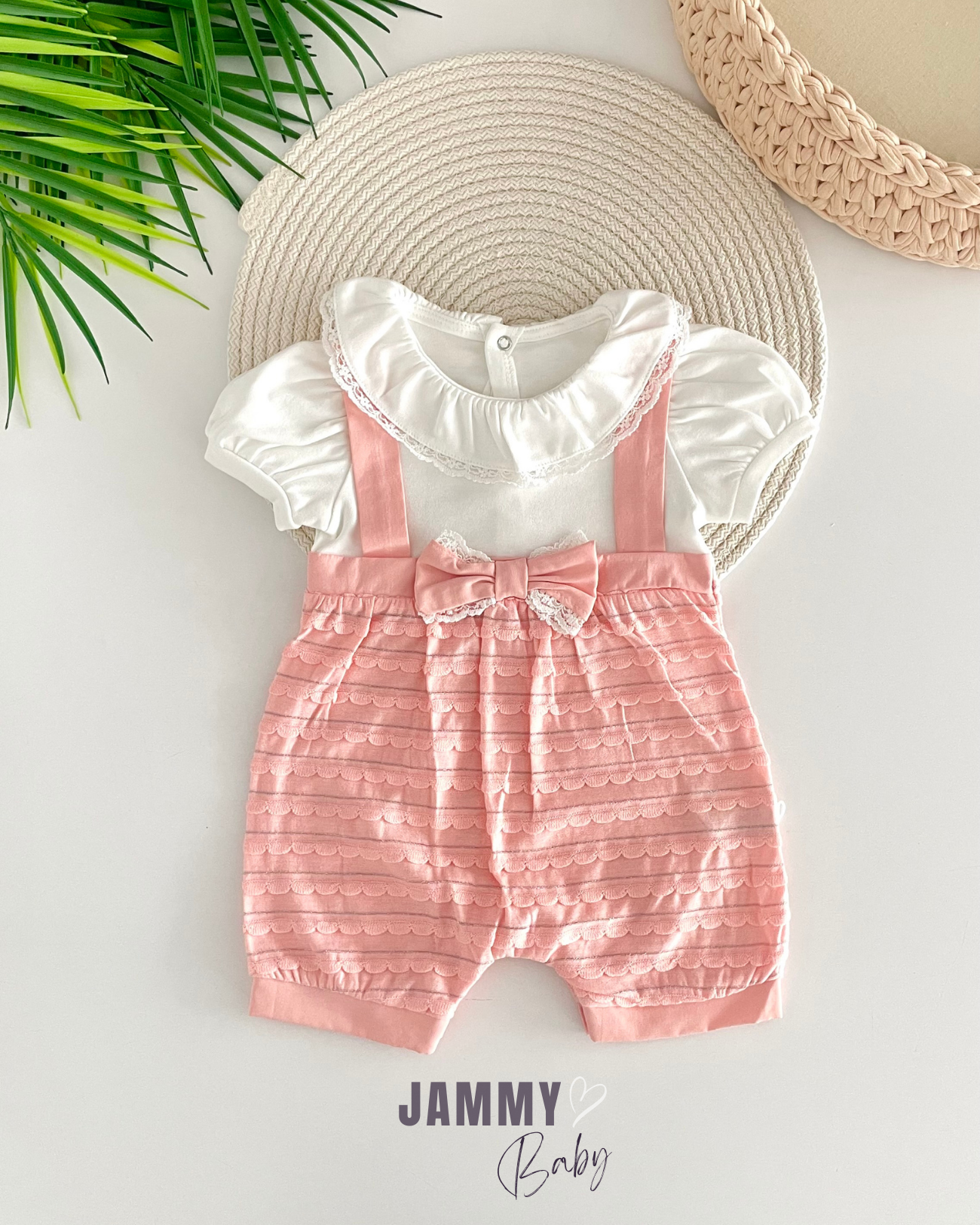 Alina Sparkly Bow Detailed Barbatos Jumpsuit for Babies - Soft Ecotex Fabric - Salmon