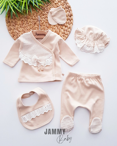 Amelia 5-Piece Baby Newborn Set in Beige - Ultra-Soft Ecotex-Certified Fabrics