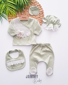 Amelia 5 Piece Newborn Outfit Set - Eco-Friendly, Soft & Breathable Fabric - CAKE GREEN