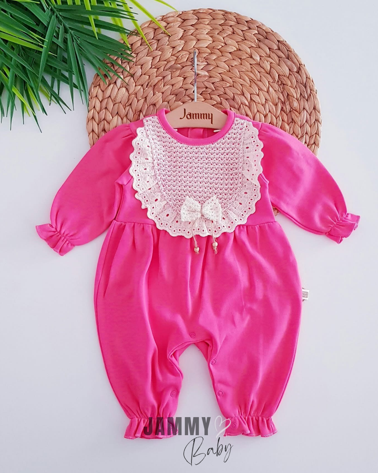 Baby's Amelia Buckled Lace Jumpsuit Set in Sugar Pink - Soft Ecotex-Certified Fabric