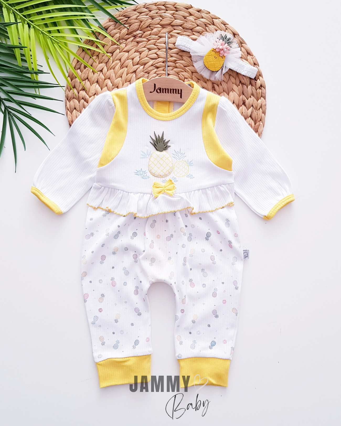 Ananas Temalı Bandana Tulum Takımı-EKRU