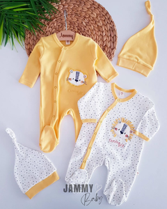 Löwe 2 Overalls / 2 Mützen Set-GELB