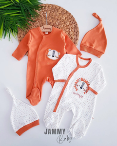 Löwe 2 Overalls / 2 Mützen Set-ORANGE