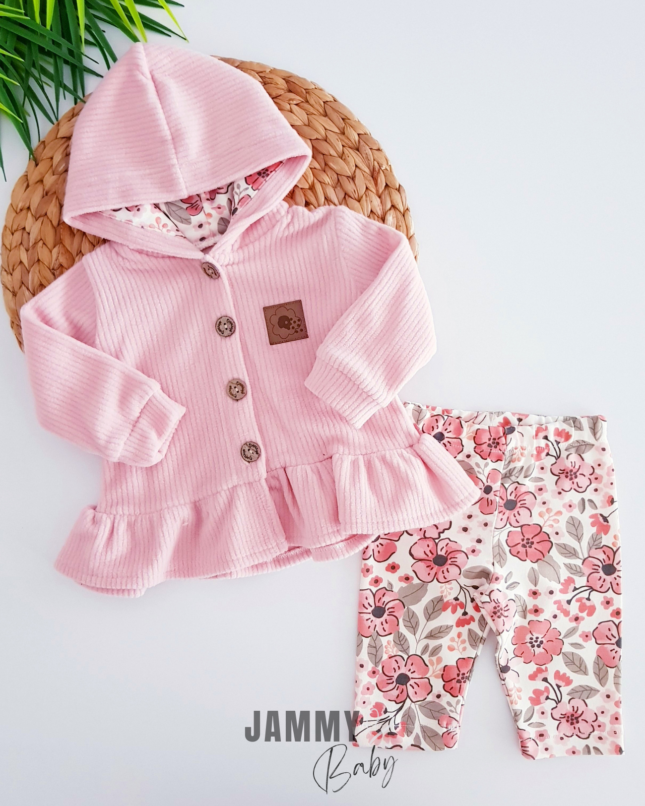 Sunflower Tights and Ribbed Fleece Cardigan 2-Piece Set-POWDER