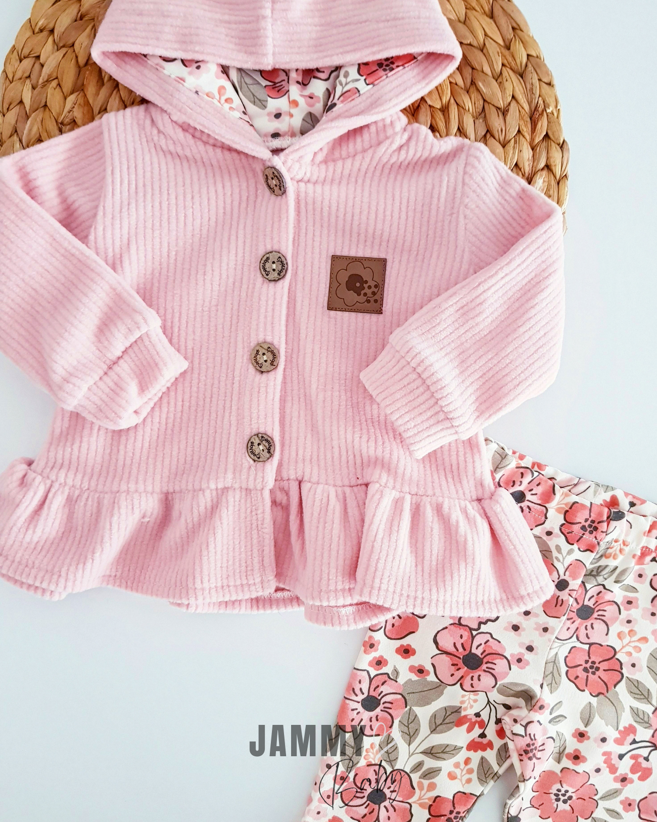 Sunflower Tights and Ribbed Fleece Cardigan 2-Piece Set-POWDER