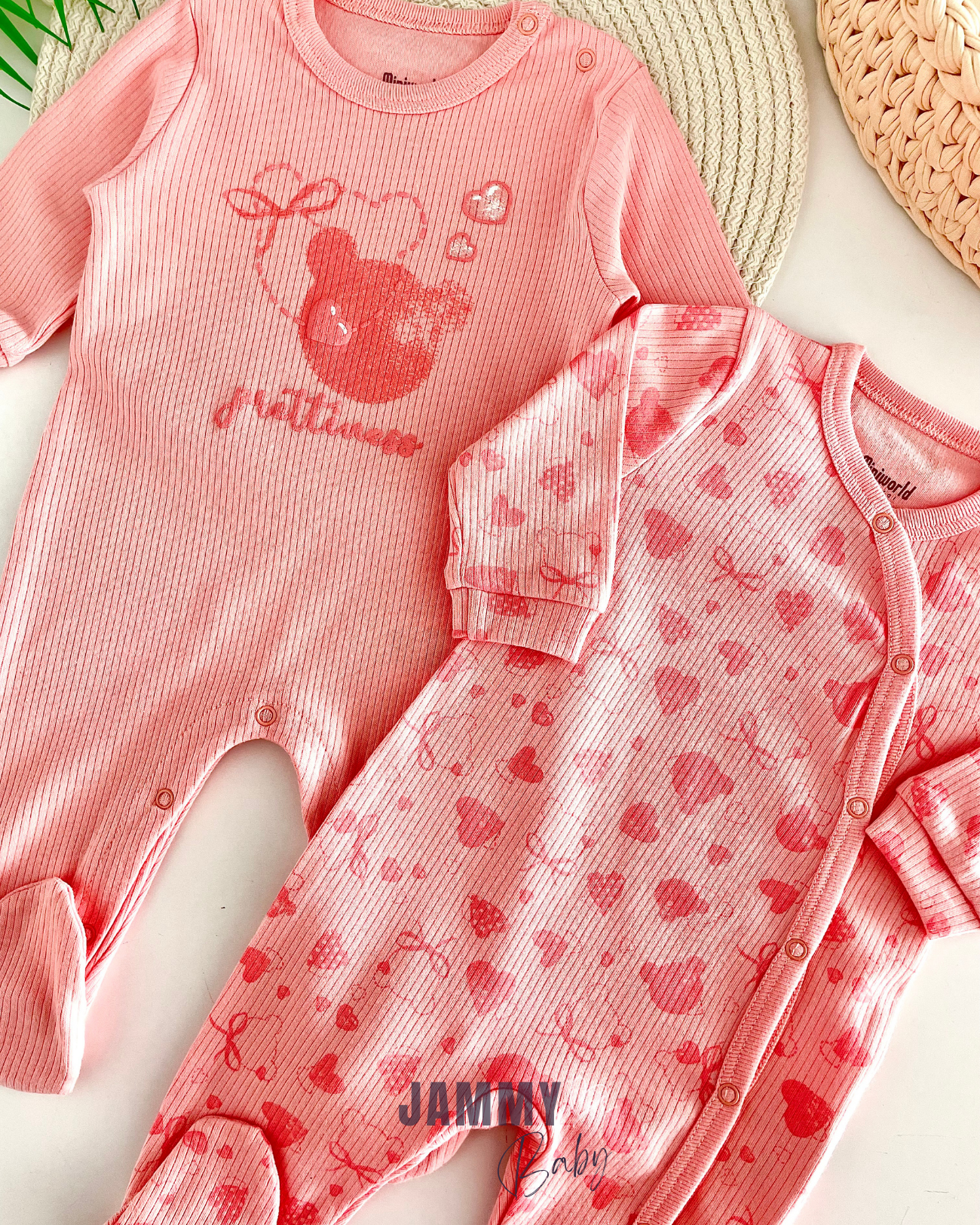 Teddy Bear 2 Overalls / 2 Hat Set- POWDER
