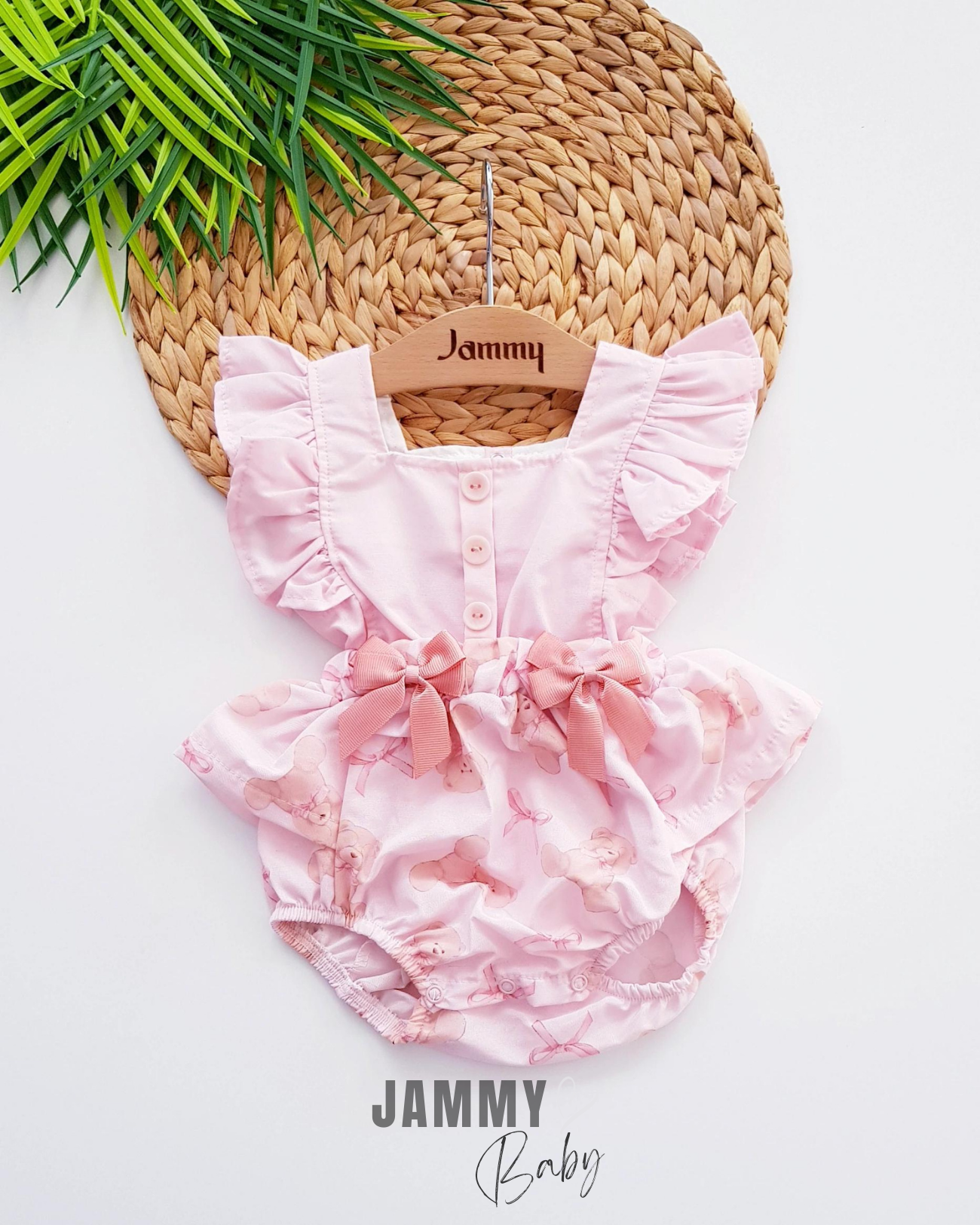 Teddy Ayı Baskılı Fiyonklu Tulum-POWDER