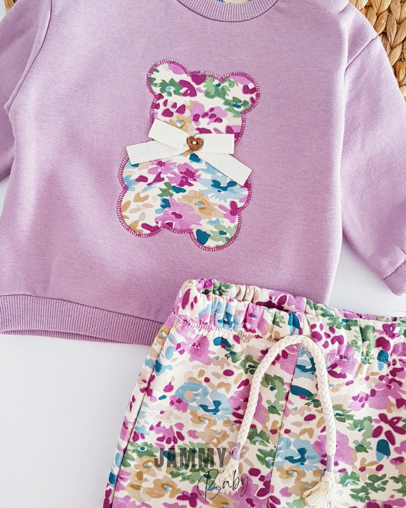 Teddy Bear Flower 3 Yarn Raised Set-SOFT LILA