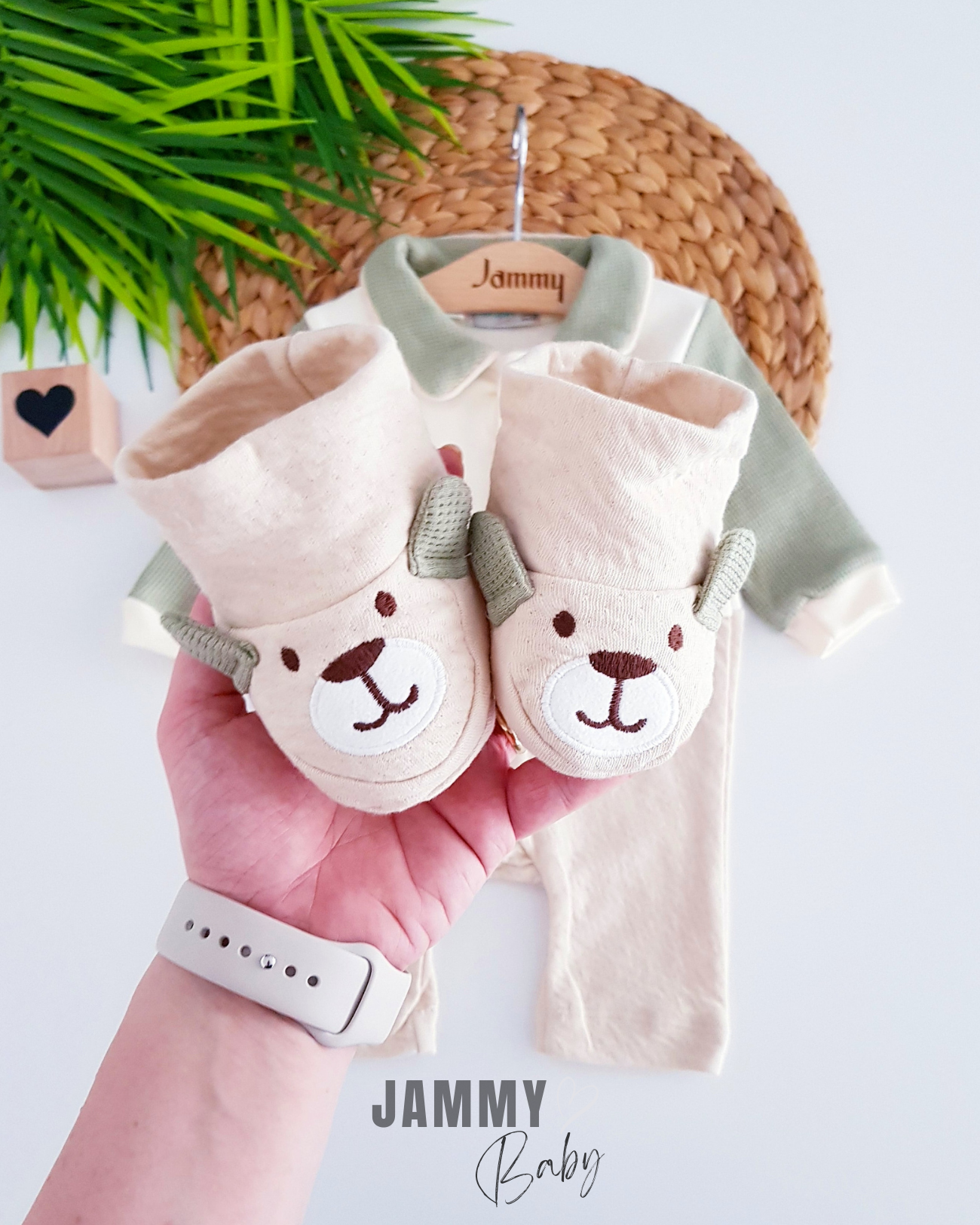Teddy Ayıcık İşlemeli Bot Tulum Takımı-YEŞİL