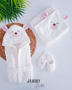 Baby Dog 3 Piece Bathrobe Set-PINK